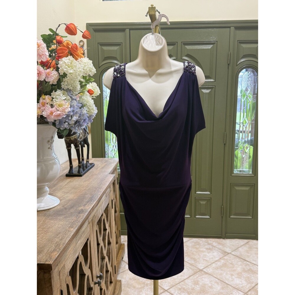 Y2K Hot Tempered Purple Ruched Dress with Beaded Gem Details